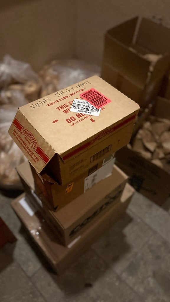 Angel Soft and Amazon donation boxes packed with supplies